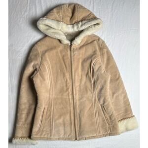 Sonoma Jean Company Faux Fur Women's Cream Coat Size Large Pig Suede